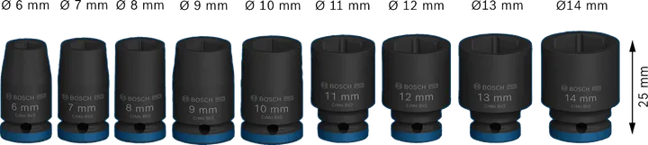 Juego de vasos de impacto Bosch PRO de 1/4 de pulgada, 9 piezas.